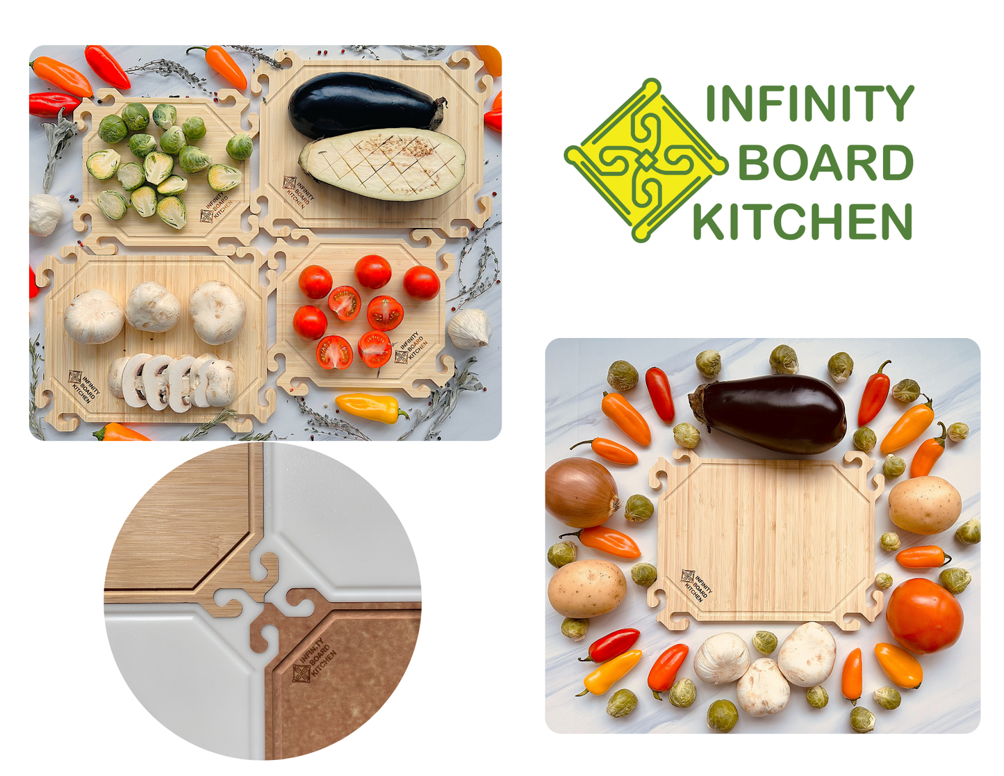 Smart Snap Boards. Bamboo Cutting Boards. Set of 4.