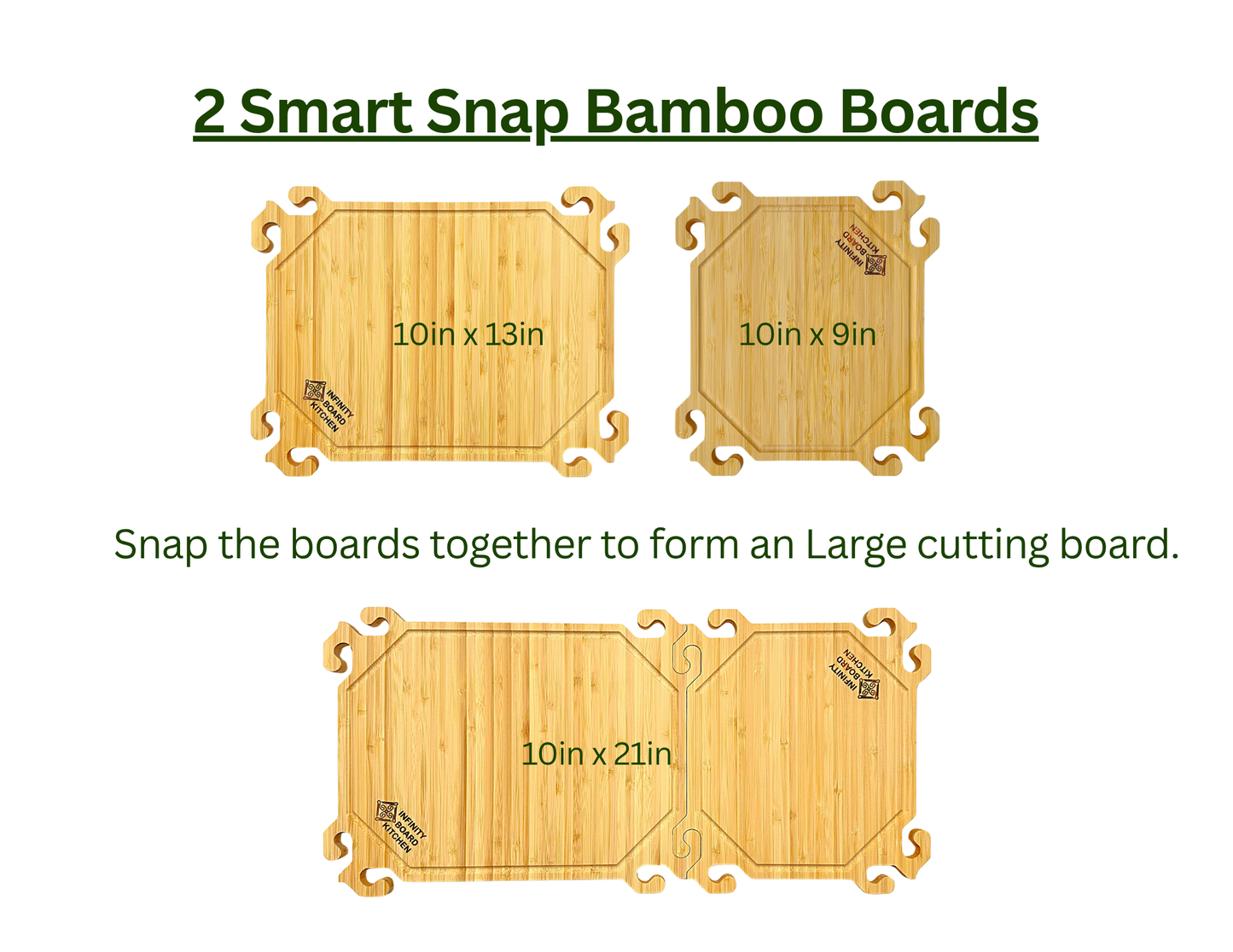 2 Smart Snap Bamboo Board - 10" x 13" x 0.5" and 10" x 9" x0.5"