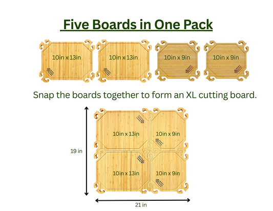 Smart Snap Boards. Bamboo Cutting Boards. Set of 4.