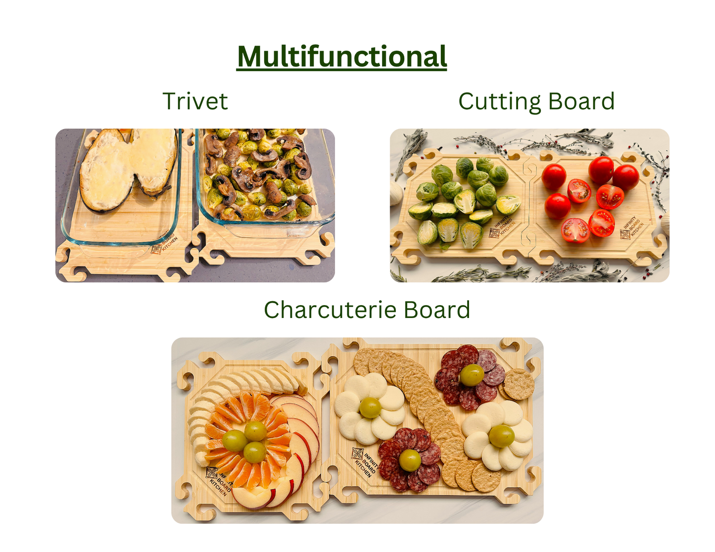 Smart Snap Boards. Bamboo Cutting Boards. Set of 4.