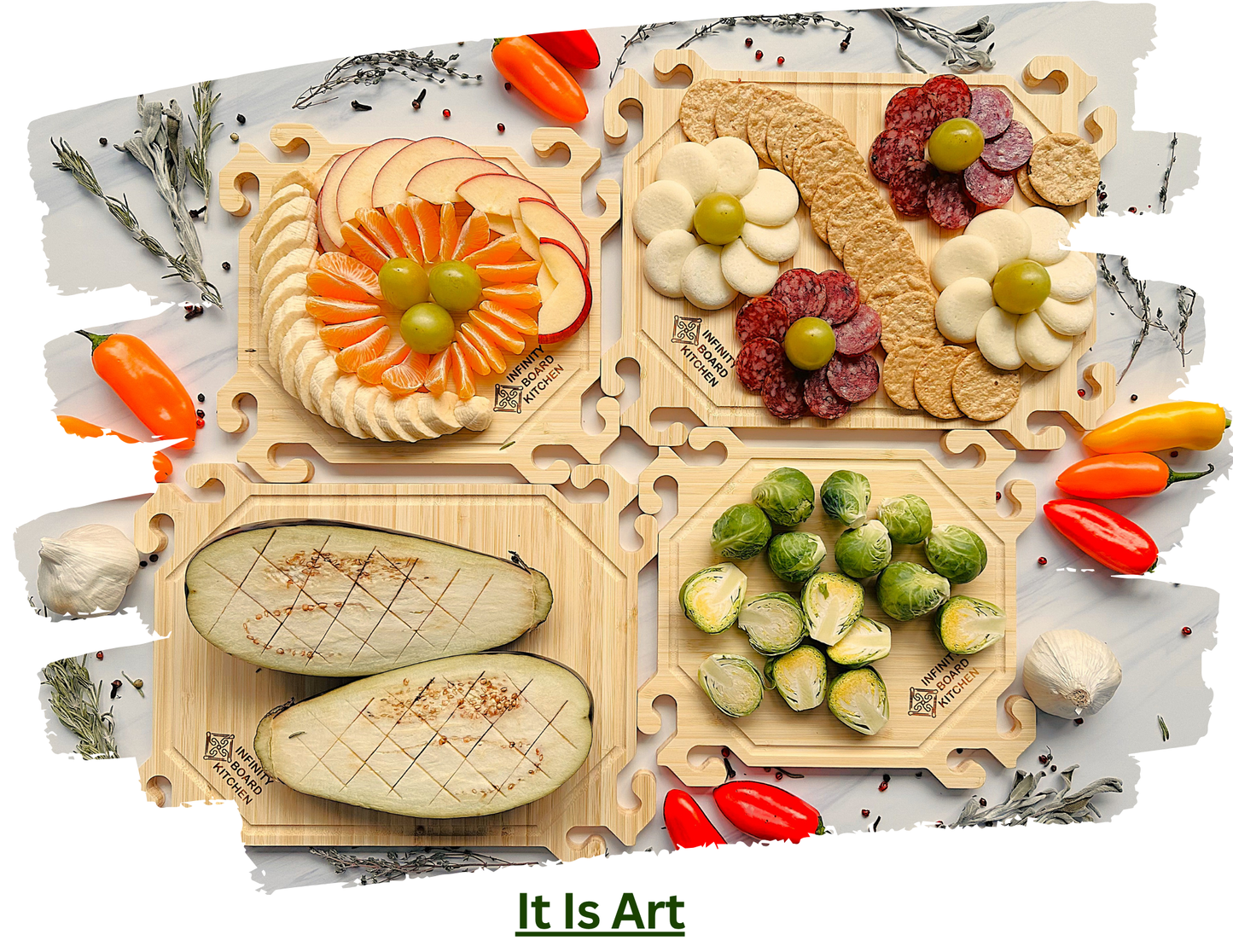 Smart Snap Boards. Bamboo Cutting Boards. Set of 4.